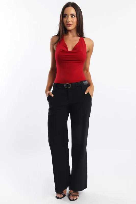 Black Wide Leg Pants Low Rise Soft Stretch Pants