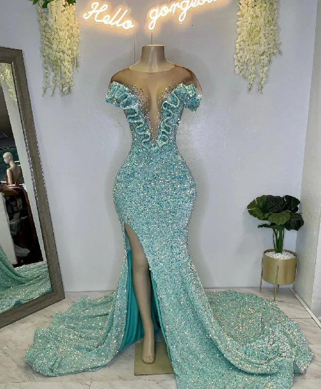 Sequin red prom dress, red long mermaid prom gown, wedding anniversary party dress, Prewedding shoot,bridal reception dress different colors,DS4597 Turtleneck Warm Winter