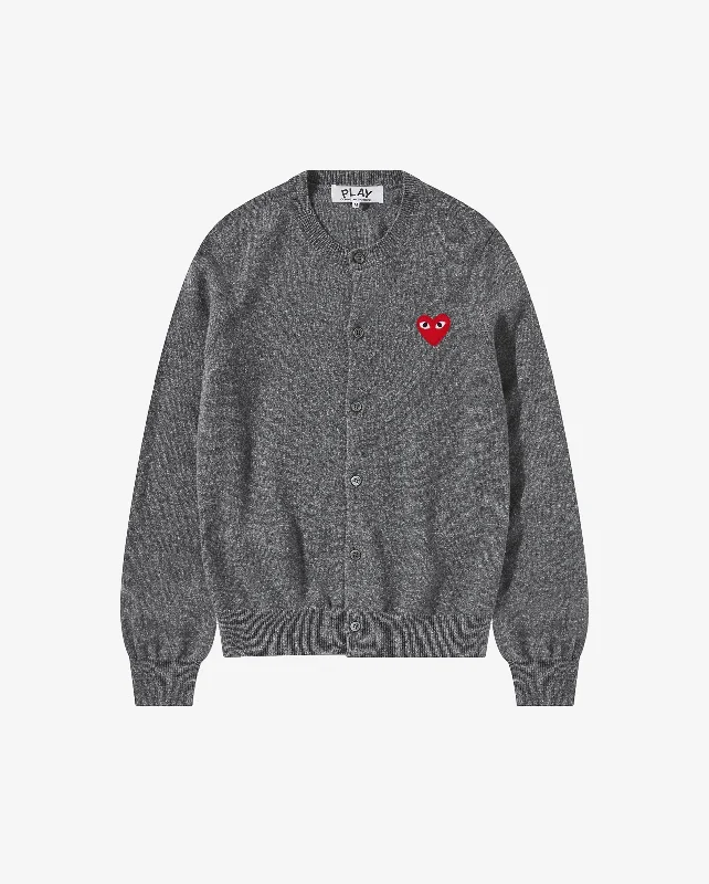 N007 UNISEX RED HEART CARDIGAN / GREY Nylon Fabric Polyester Fabric Spandex Fabric