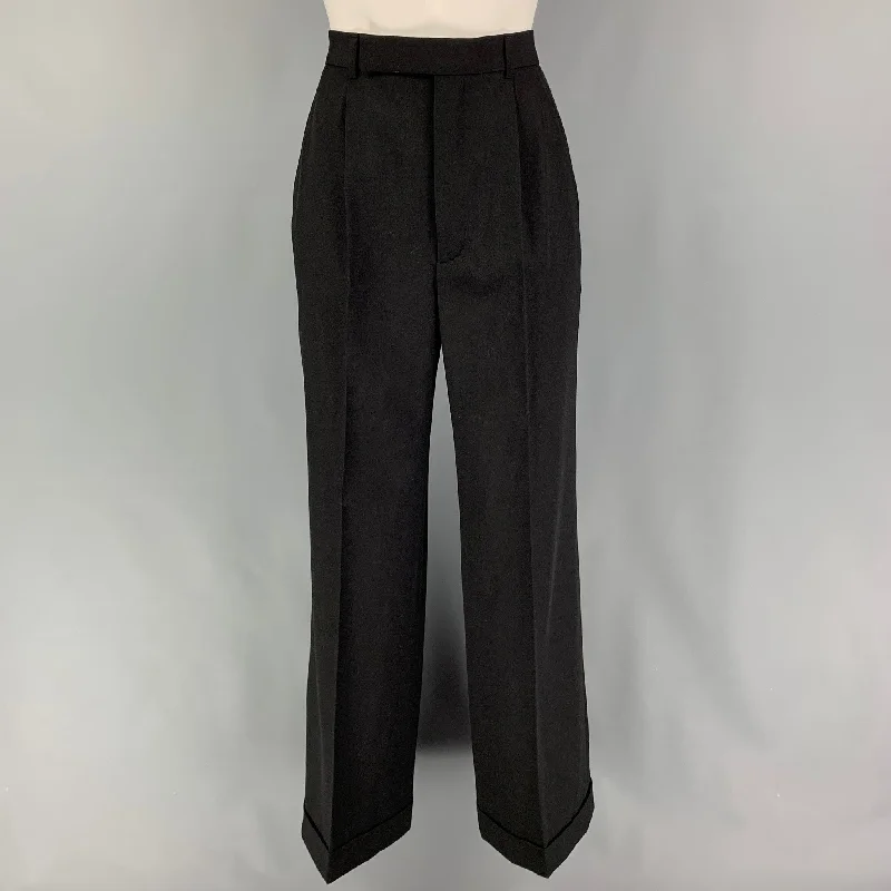 SAINT LAURENT Size 4 Black Wool Pleated High Waisted Dress Pants Soft Wool Pants