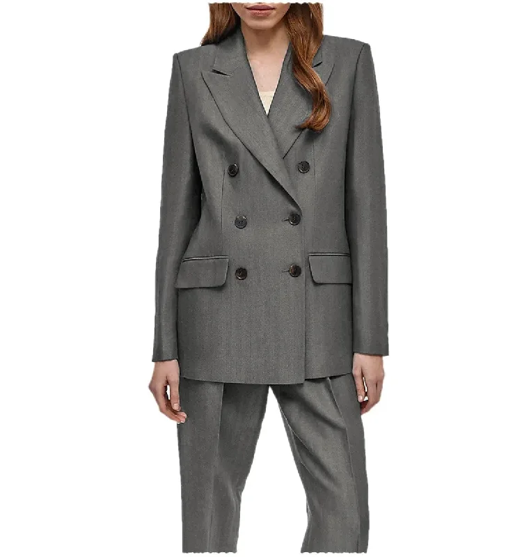 Formal Flat Peak Lapel 2 Pieces Suit Women (Blazer+Pants) Relaxed High-Waist Trousers