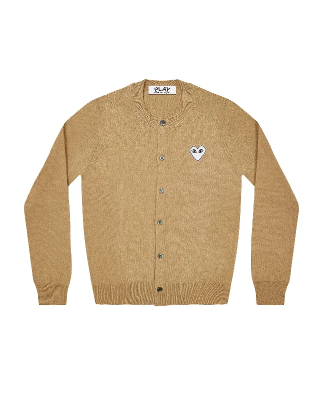 N065 UNISEX WHITE HEART CARDIGAN/ CAMEL Anti-Pilling Anti-Shrink Durable