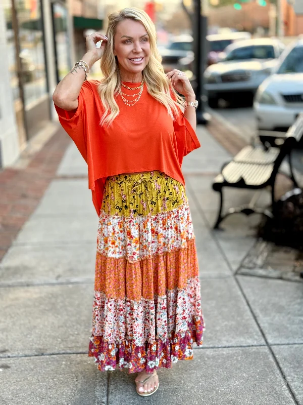 Floral Colorblock Maxi Skirt velvet skirt plush