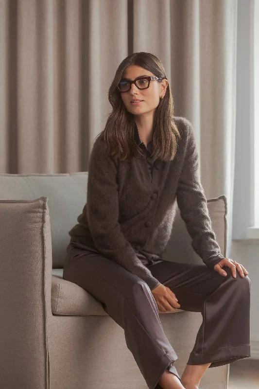 Karla Cashmere Twin Set Cardigan Dark Chocolate Hooded Cardigan Collared Cardigan Shawl Collar