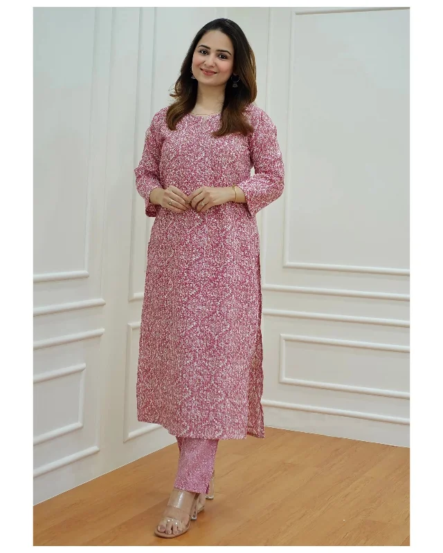 Women's Pink Printed Viscose Rayon Kurta And Pant Set - Alvami Comfortable Fleece Pants