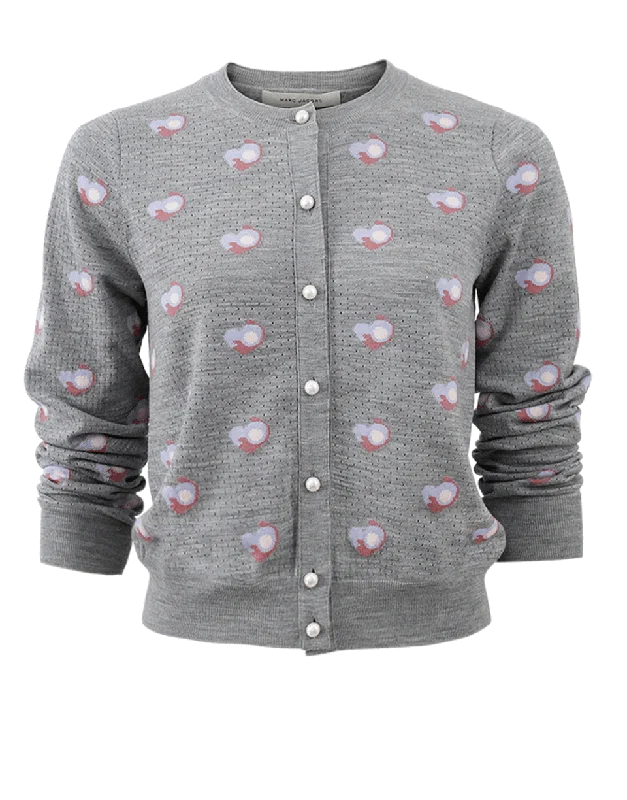 Heart Intarsia Cardigan Boat Neck Shawl Collar Notched Collar