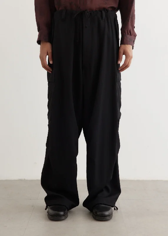 Gabardine Side Triple Stitch Cargo Pants Soft Wool Pants