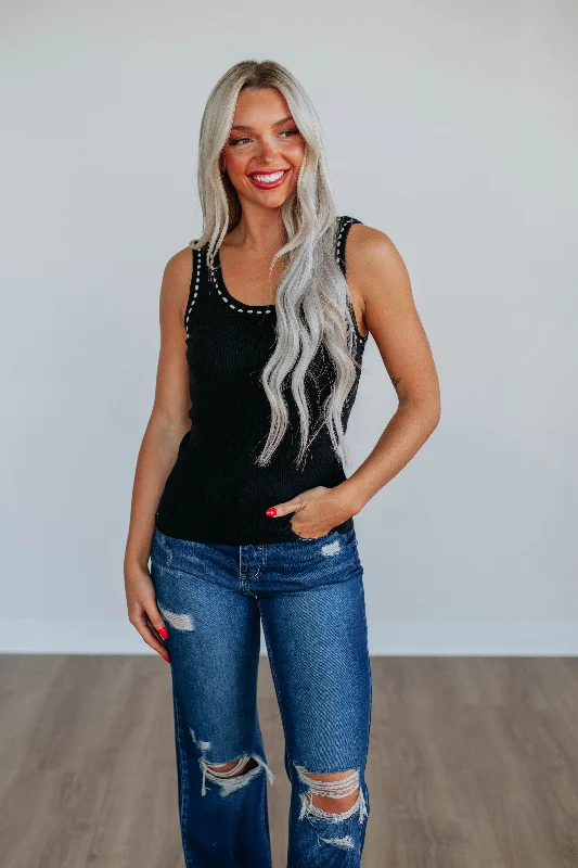 Lehni Ribbed Tank - Black floral tank top