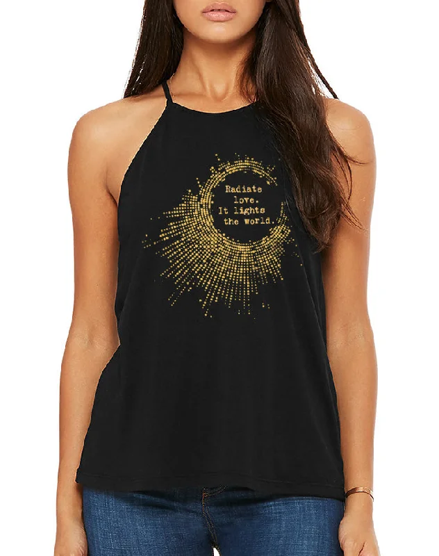 Women's Gold Shimmer Radiate Love Shoulder Tank chic tank top
