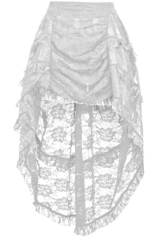 White Lace Ruched Front High Low Lace Skirt cashmere skirt fine