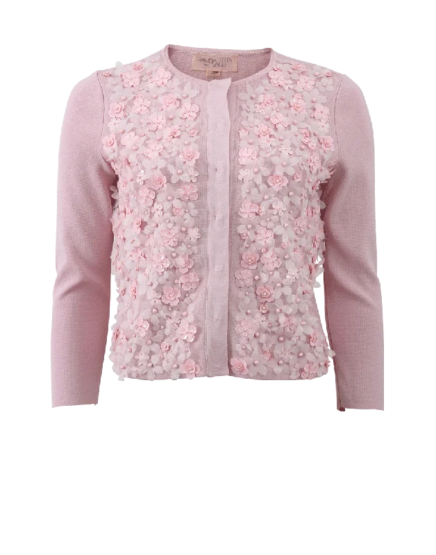 Embroidered Floral Cardigan Ribbed Striped Patterned