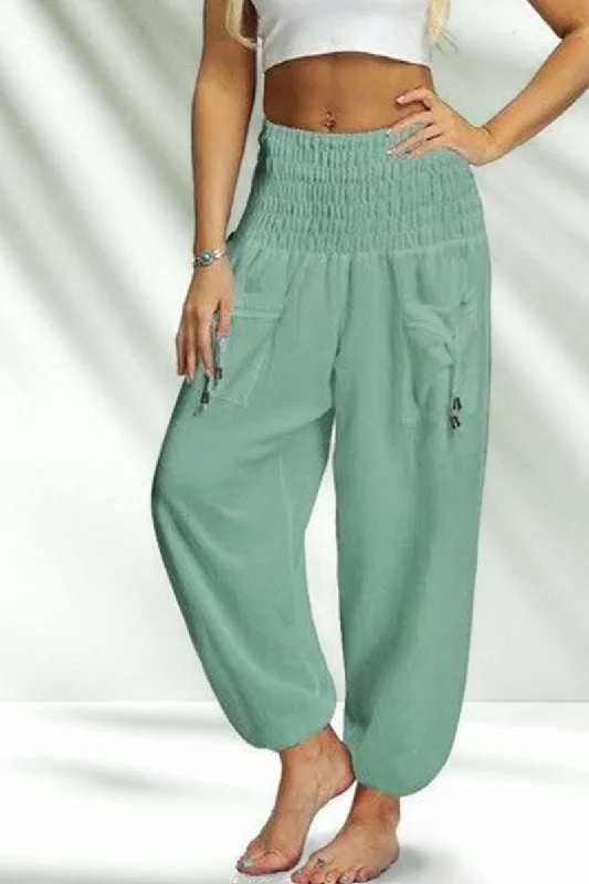 SOLID COLOR ELASTIC WAIST PANTS Comfy High-Waist Jeans
