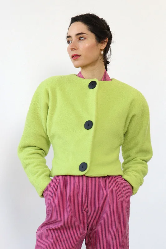 Neon Green Cropped Fleece Jacket XS Jersey Jacket Tulle Jacket Batik Jacket