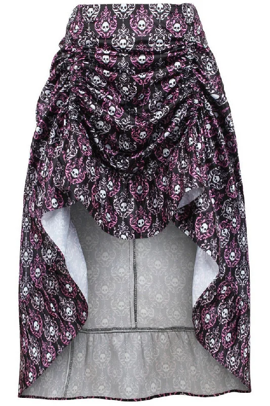 Black/White/Purple Skull Satin Adjustable High Low Skirt lace skirt feminine