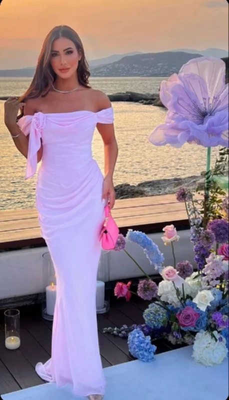 Elegant Pink Off Shoulder Mermaid Long Party Dress, DP4276 Tunics Velvet soft