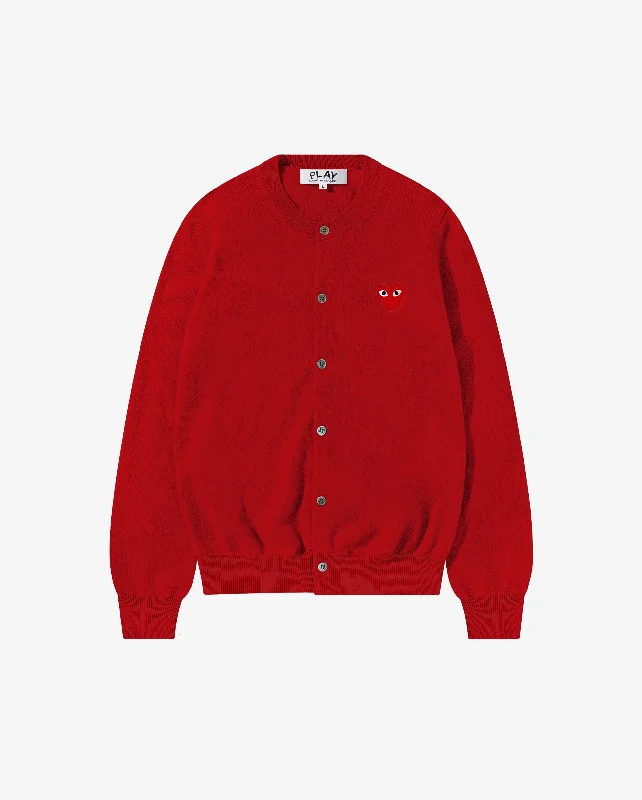 N007 UNISEX RED HEART CARDIGAN / RED Open Front Closed Front Wrap Front