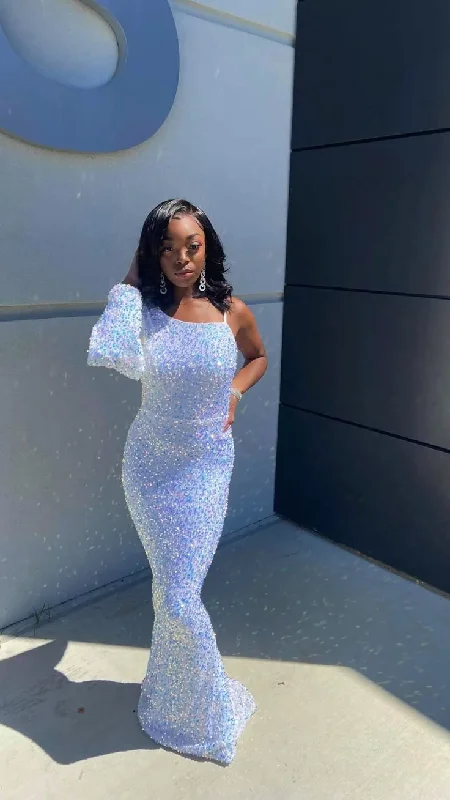 Glitter White One Shoulder Sequins Black Girl Mermaid Long Party Dress, DP2106 Tunics Stylish elegant