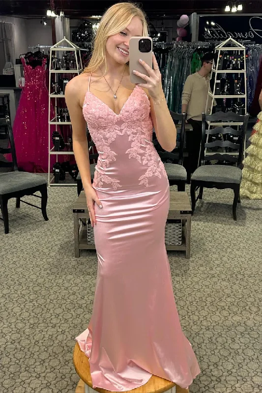 Pink Straps Appliques Mermaid Formal Long Party Dress, DP2010 Tunics Luxurious high-end