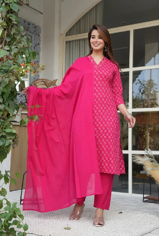 Women's Ready To Wear Floral Printed Kurti-Pant-Dupatta - Ethnicmix Classic Stretch Pants