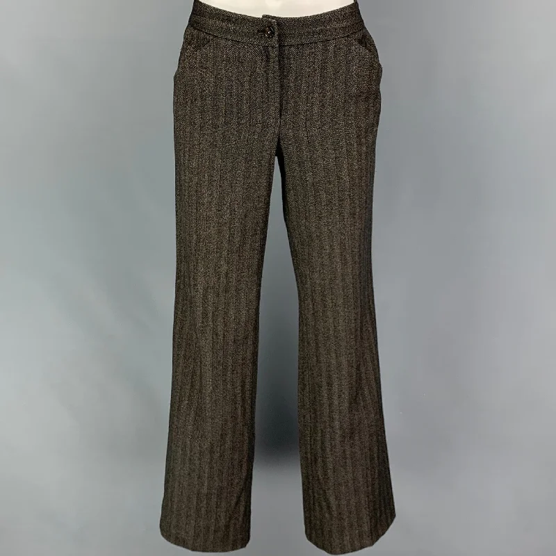 DOLCE & GABBANA Size 6 Brown Red Virgin Wool Blend Herringbone Dress Pants Soft Stretch Leggings