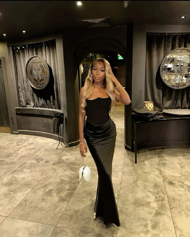 Black Strapless Mermaid Satin Long Formal Evening Party Dress, DP3716 Tunics Lace romantic