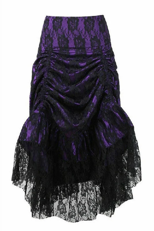 Purple w/Black Lace Overlay Ruched Bustle Skirt velvet skirt luxury