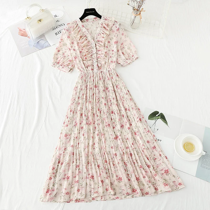 French first love sweet skirt gentle wind broken Flower Chiffon  4893 belted skirt waist