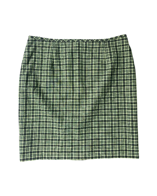 Vintage check mini skirt leather skirt durable