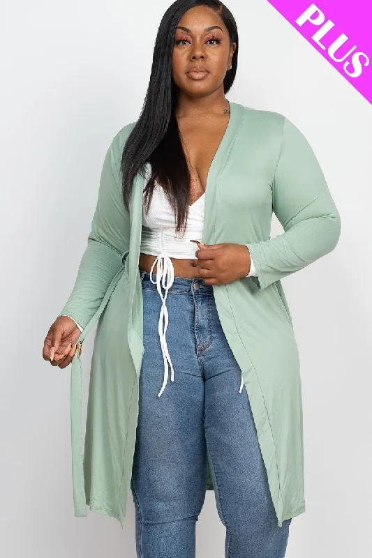 Long Sleeves Belted Cardigan Cashmere Blend Cotton Blend Poly Blend