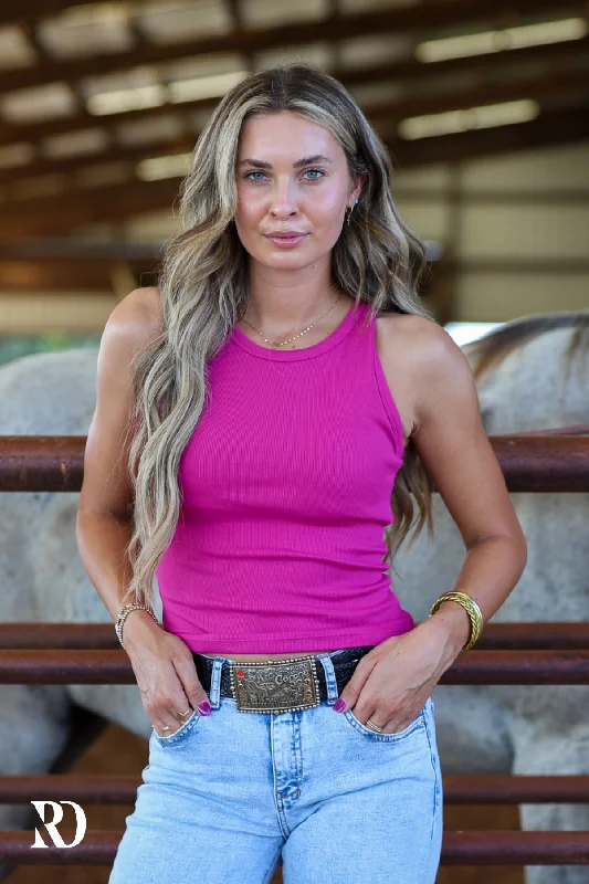 PRISM PINK RIBBED ALL-IN-ONE TANK | RD ESSENTIALS neon tank top