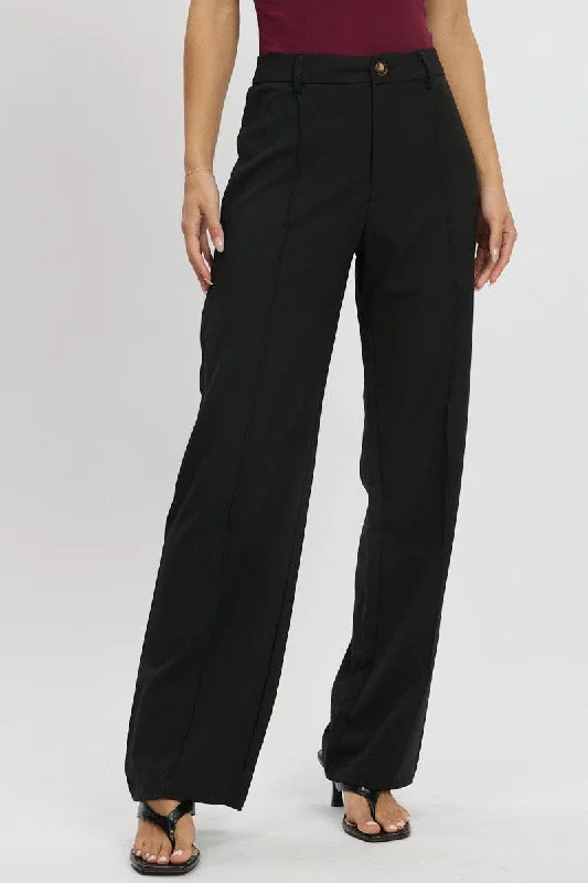 Black Straight Fit Pants High Rise Classic Straight-Leg Pants