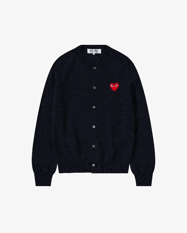 N007 UNISEX RED HEART CARDIGAN / NAVY Chenille Brocade Lace