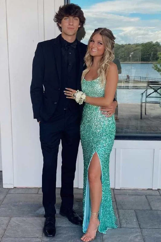 Green Sequins Mermaid Long Party Dress with Slit, DP2134 Tunics Recommended stylist