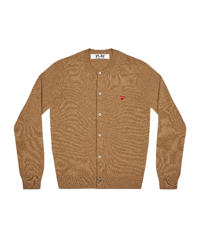 N079 UNISEX SMALL RED HEART CARDIGAN / BROWN Soft Cozy Warm