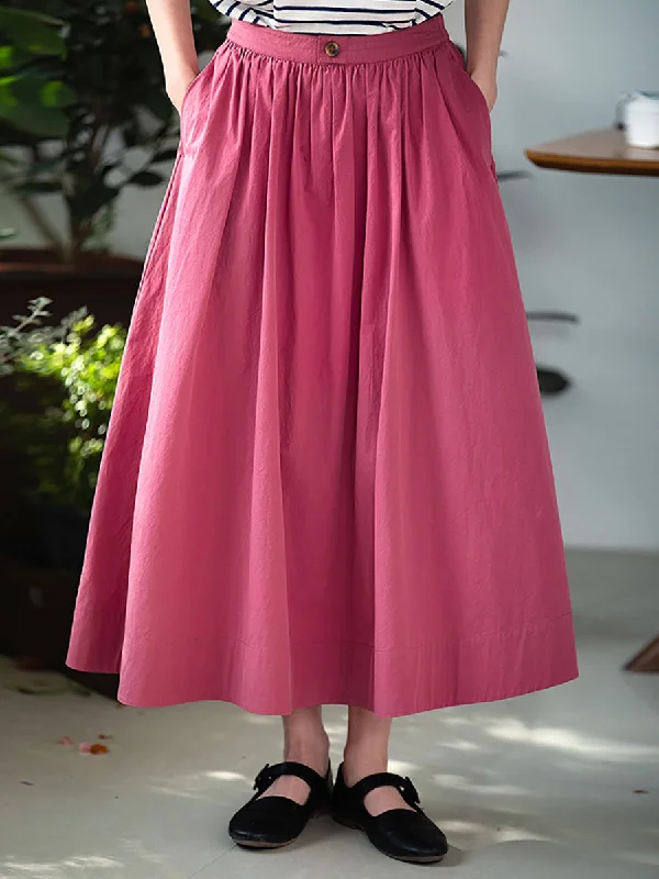 Women Summer Pure Color Loose 100%Cotton Skirt lace skirt intricate