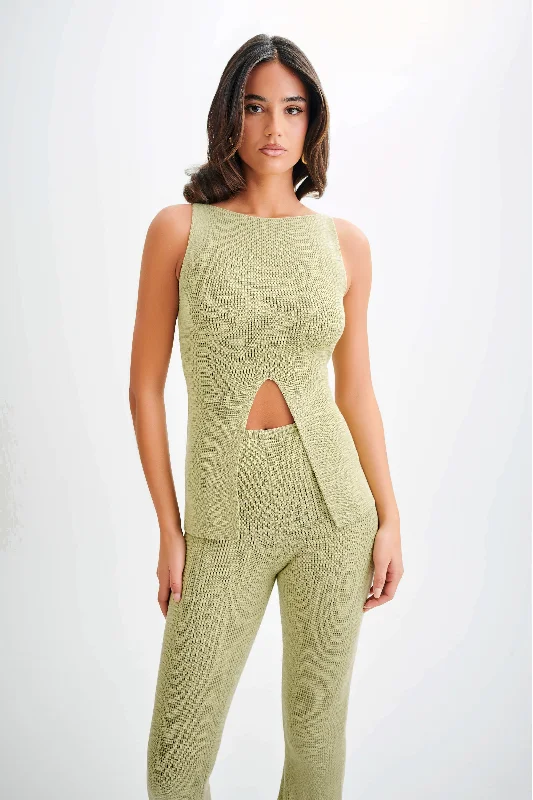 Ridley Knit Tank Top With Split - Pastel Green activewear tank top