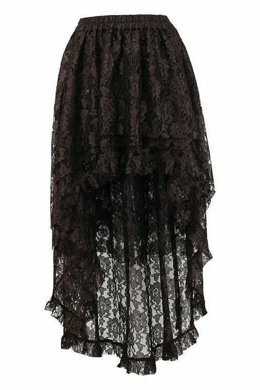 Brown Lace Hi Low Skirt denim skirt stylish