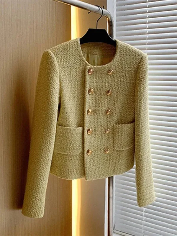 Double Breasted Women Cropped Tweed Jacket Rayon Fabric Velvet Fabric Corduroy Fabric Double Breasted Women Cropped Tweed Jacket Rayon Fabric Velvet Fabric Corduroy Fabric