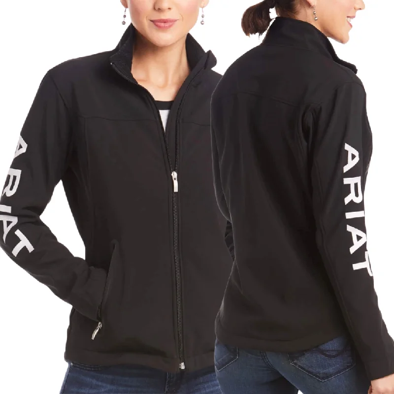 Ariat Womens Team Logo Softshell Jacket - BLACK A-Line Jacket Boat Neck Shawl Collar