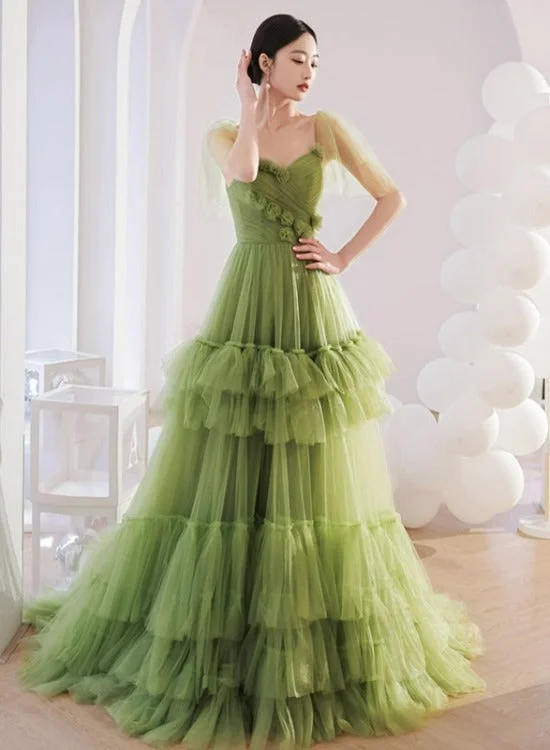Light Green Layers Tulle Sweetheart Long Formal Dresses, Tulle Wedding Party Dresses Tunics New arrival