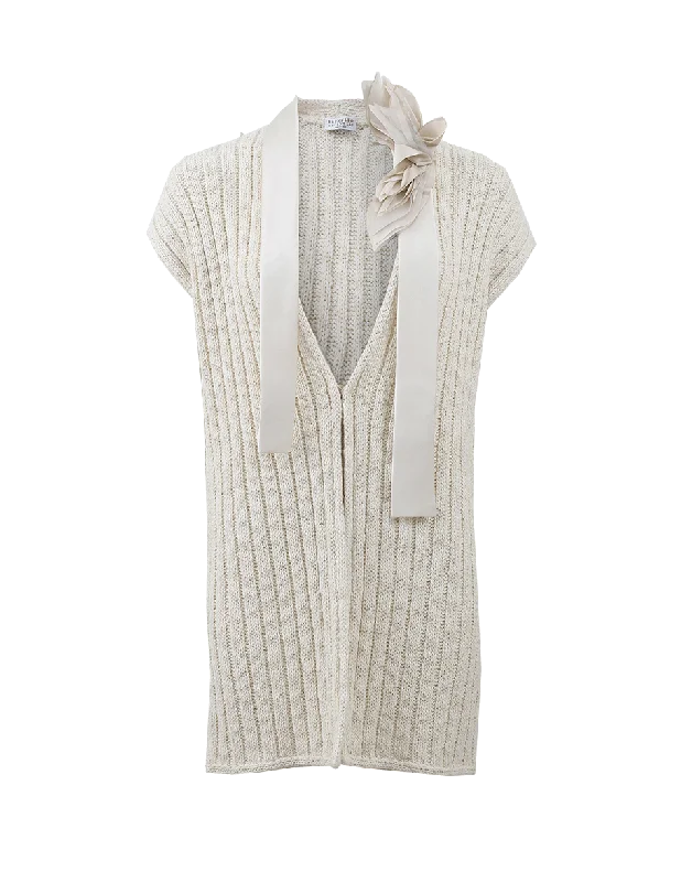 Cardigan With Silk Tie Chenille Blend Fleece Blend Nylon Blend