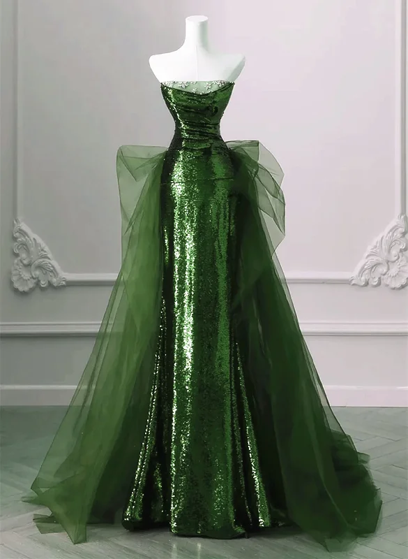 Green Strapless Mermaid Sequins Long Evening Party Dress, DP2659 Crew Neckline Casual