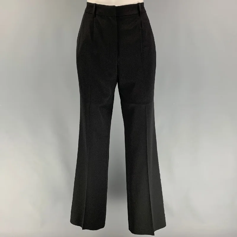 YVES SAINT LAURENT Size 6 Black Virgin Wool Pleated Dress Pants Elegant Trouser Pants