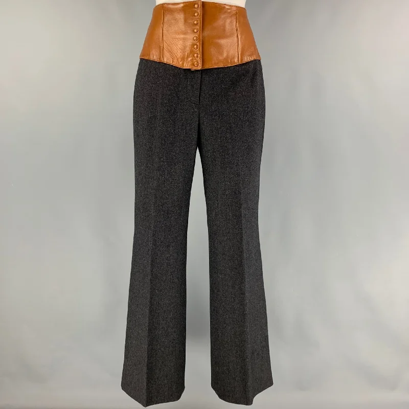 KULSON Size 6 Grey Tan Wool Blend Mixed Materials High Waisted Dress Pants Stylish Harem Pants