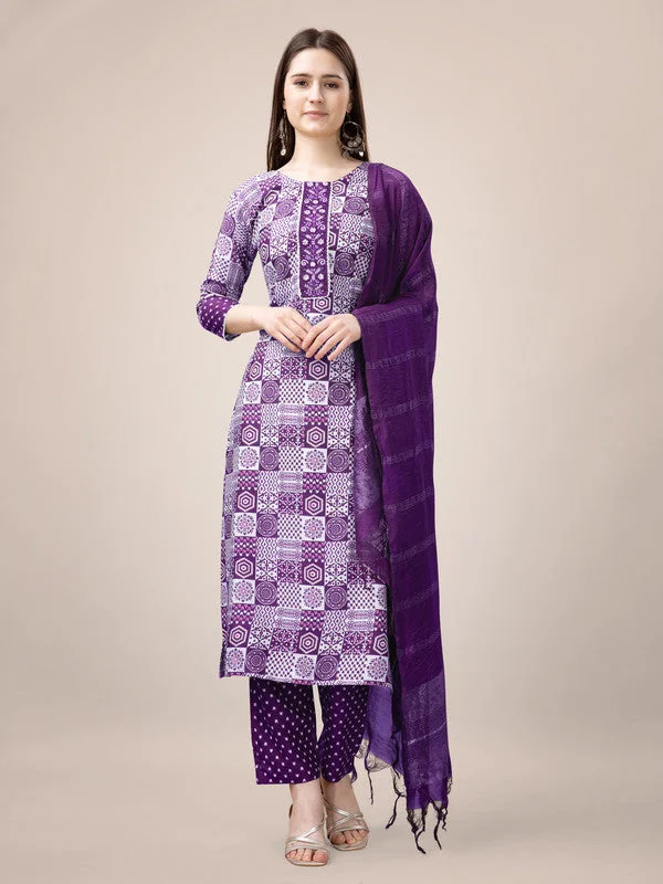 Women's Purple Rayon Printed Embroidered Kurta Pant Set - Malishka Export Formal Dress Pants