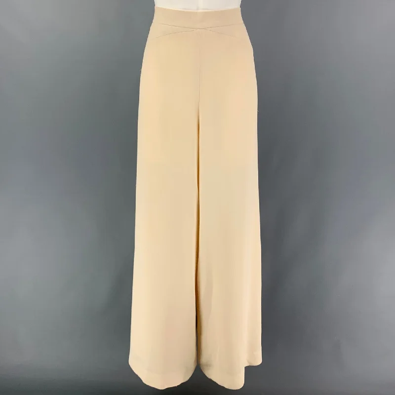 CHLOE Size 8 Cream Silk Wide Leg Dress Pants Trendy High-Waist Trousers
