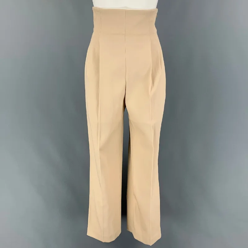 ALAIA Size 4 Beige Cotton High Waisted Dress Pants Relaxed Linen Pants
