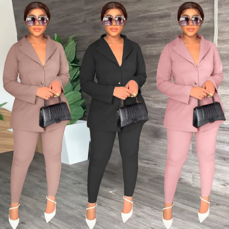 Fashion Women Casual Solid Color Backless Blazer Pants Two-Piece Set Trendy Palazzo Pants