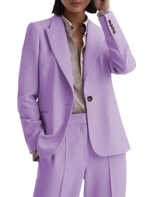 2 Piece Business Casual Peak Lapel Women Suit (Blazer+Pants) Relaxed Lounge Trousers