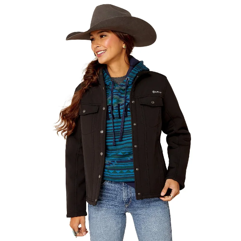 Ariat Women's Berber Back Softshell Jacket, Black A-Line Jacket Boat Neck Shawl Collar